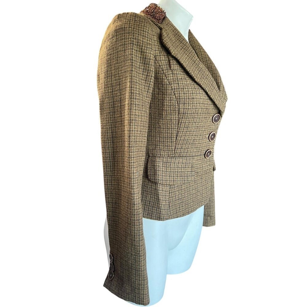 Banana Republic Womens Size 4 Tweed Fitted Suitcoat Jeweled Collar Wool & Alpaca - Picture 3 of 13